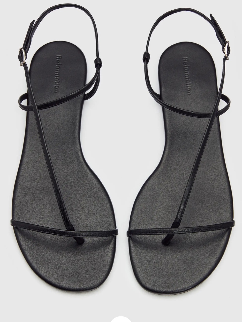 Reformation Black Minimal Strappy Leather Slingback Sandals